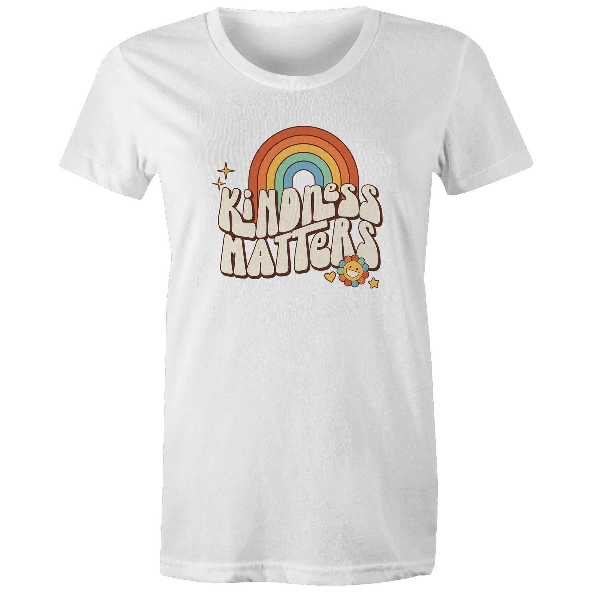 Kindness Matters - Womens T-shirt White Womens T-shirt Kindness Positivity Printed In Australia Retro