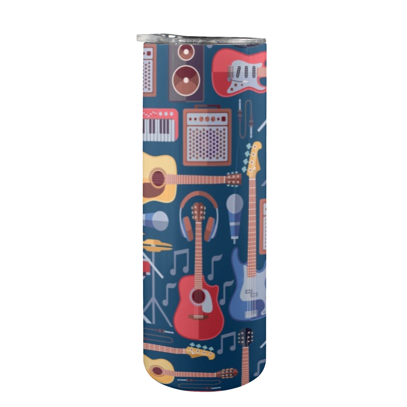 Music Instruments Blue - 20oz Tall Skinny Tumbler with Lid and Straw