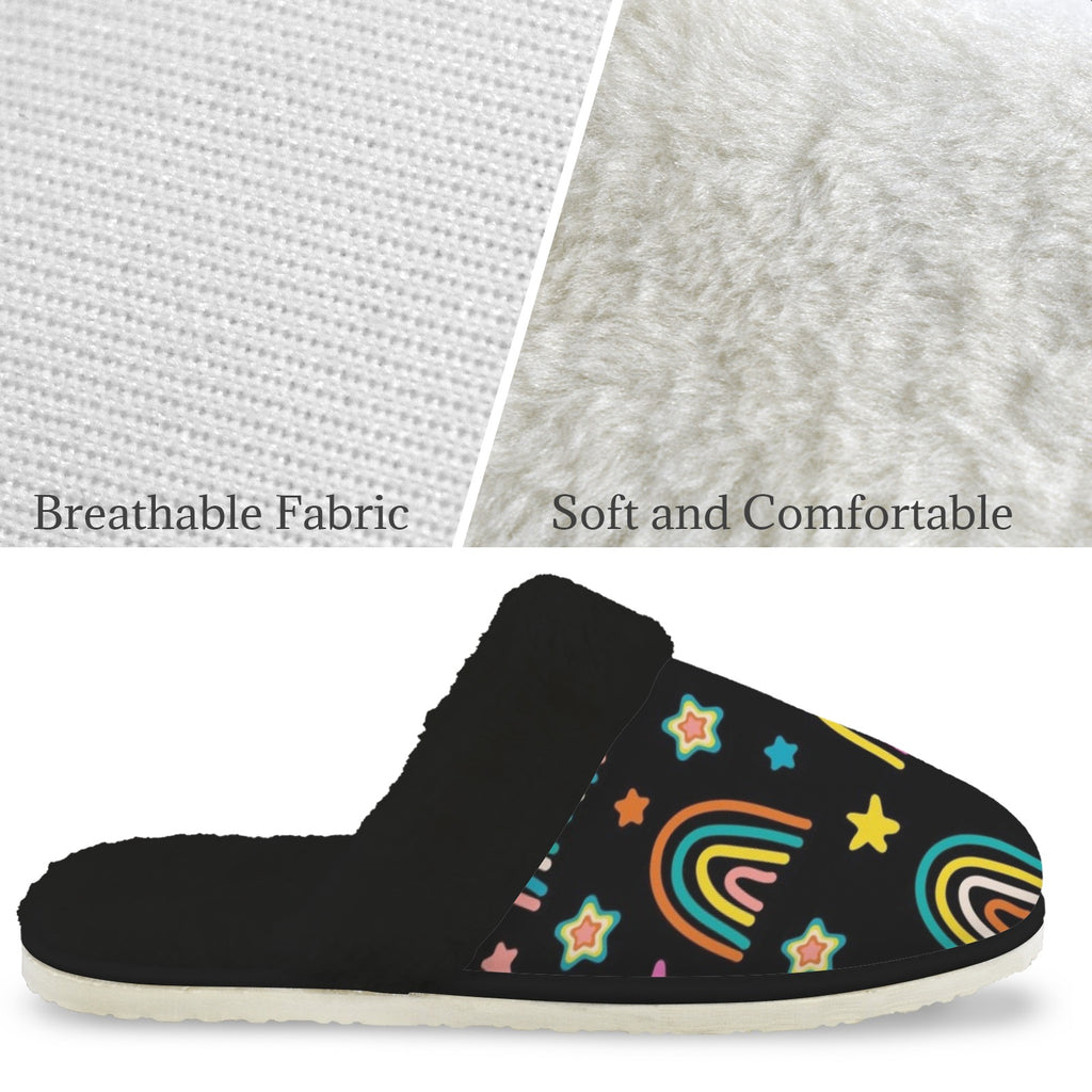 Rainbows Women's Fur Trim Thick-Sole Indoor Slippers Women's Fur Trimmed Slippers Printed Offshore