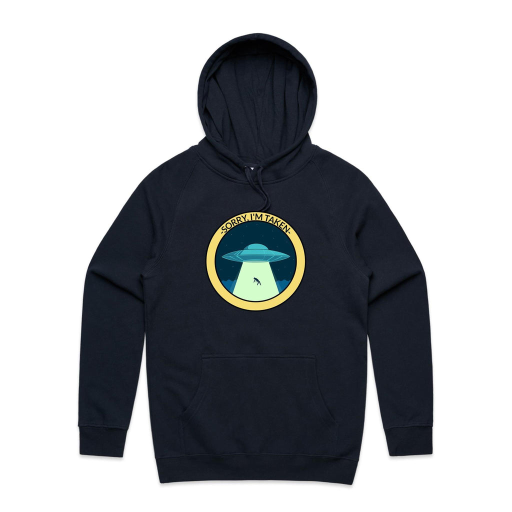 UFO Alien Abduction, Sorry I'm Taken - Mens Hoodie Navy Mens Hoodie Printed In Australia Sci Fi