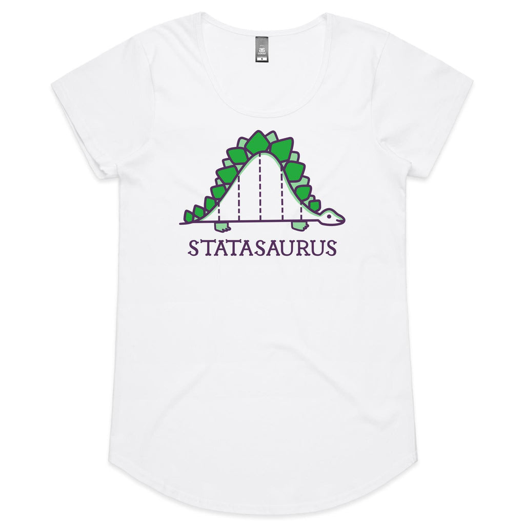 Statasaurus, Maths Dinosaur - Womens Scoop Neck T-Shirt White Womens Scoop Neck T-shirt Maths Printed In Australia