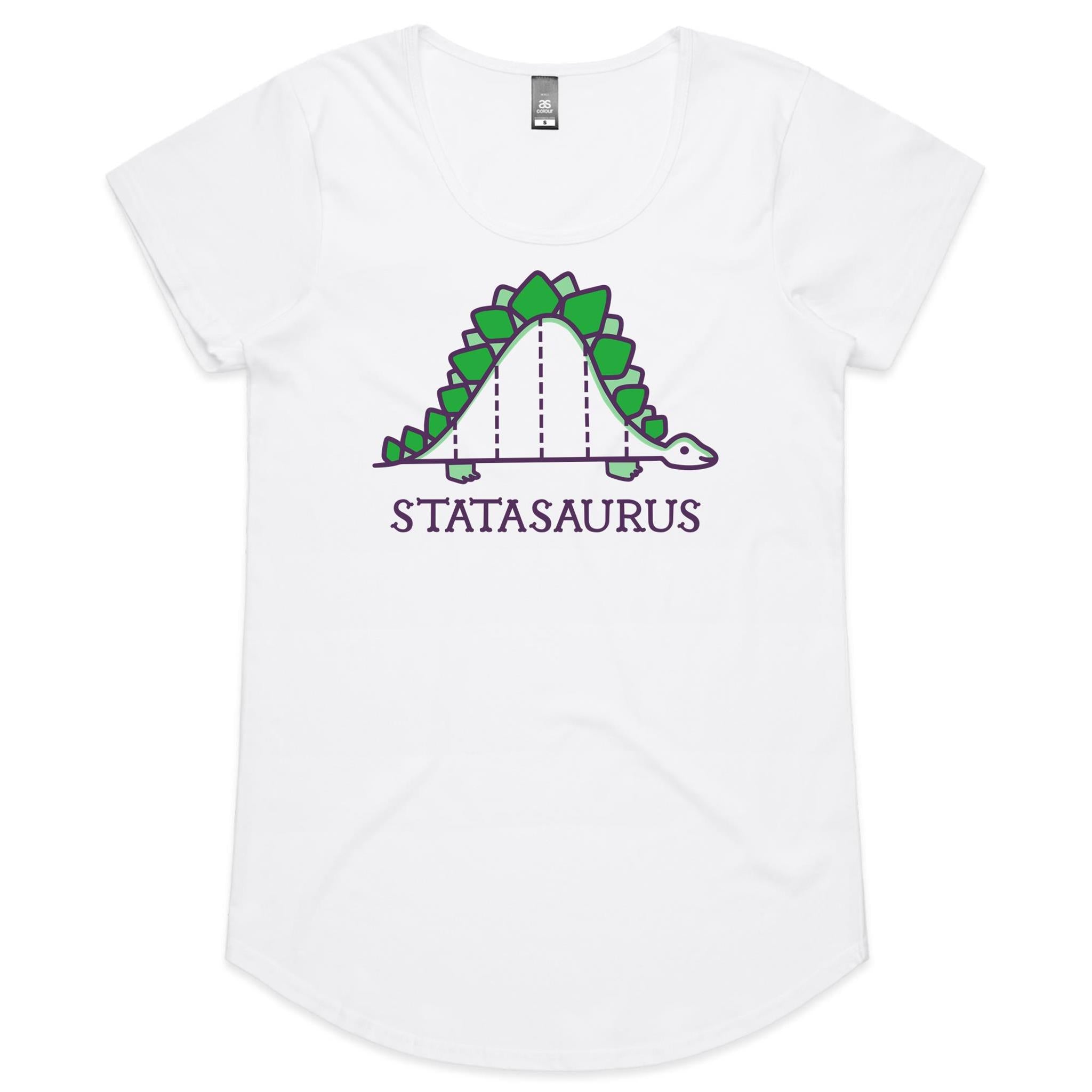 Statasaurus, Maths Dinosaur - Womens Scoop Neck T-Shirt White Womens Scoop Neck T-shirt Maths Printed In Australia