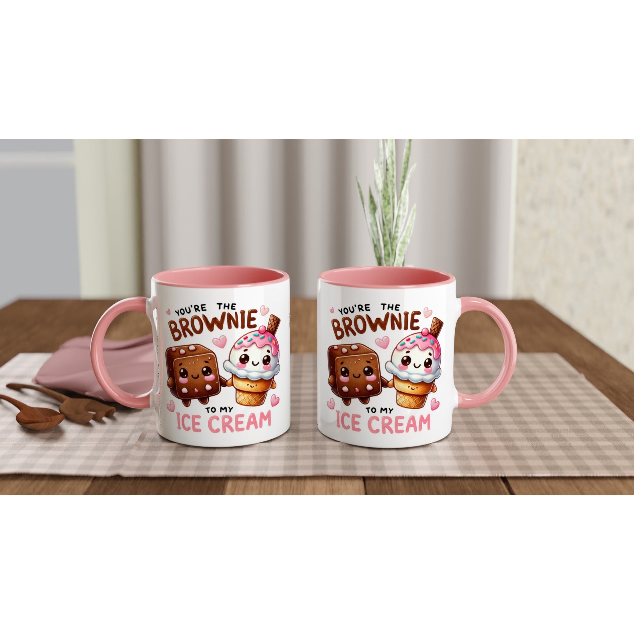 You're The Brownie To My Ice Cream, Valentine - White 11oz Ceramic Mug with Colour Inside Colour 11oz Mug Food Globally Fulfilled Love