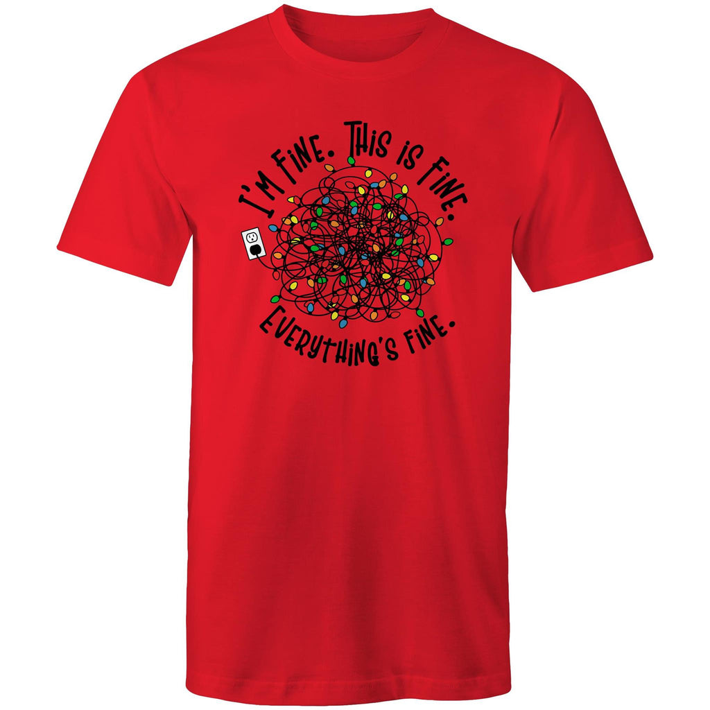 Tangled Christmas Lights, I'm Fine, This Is Fine, Everything Is Fine - Mens T-Shirt Red Mens Christmas T-shirt Christmas Printed In Australia