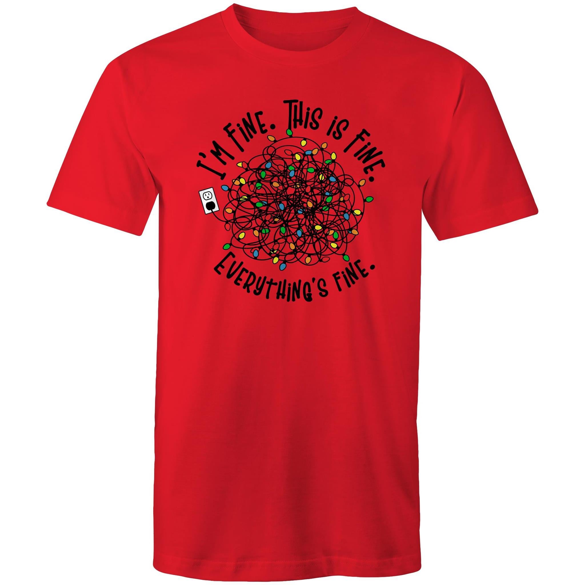 Tangled Christmas Lights, I'm Fine, This Is Fine, Everything Is Fine - Mens T-Shirt Red Mens Christmas T-shirt Christmas Printed In Australia