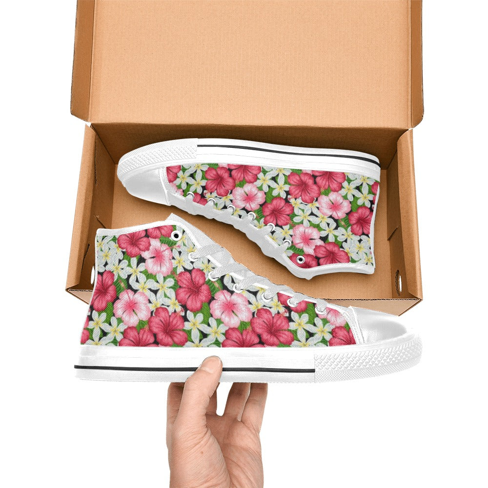 Hibiscus Women's High Top Canvas Shoes Womens Classic High Top Shoes Plants Printed Offshore