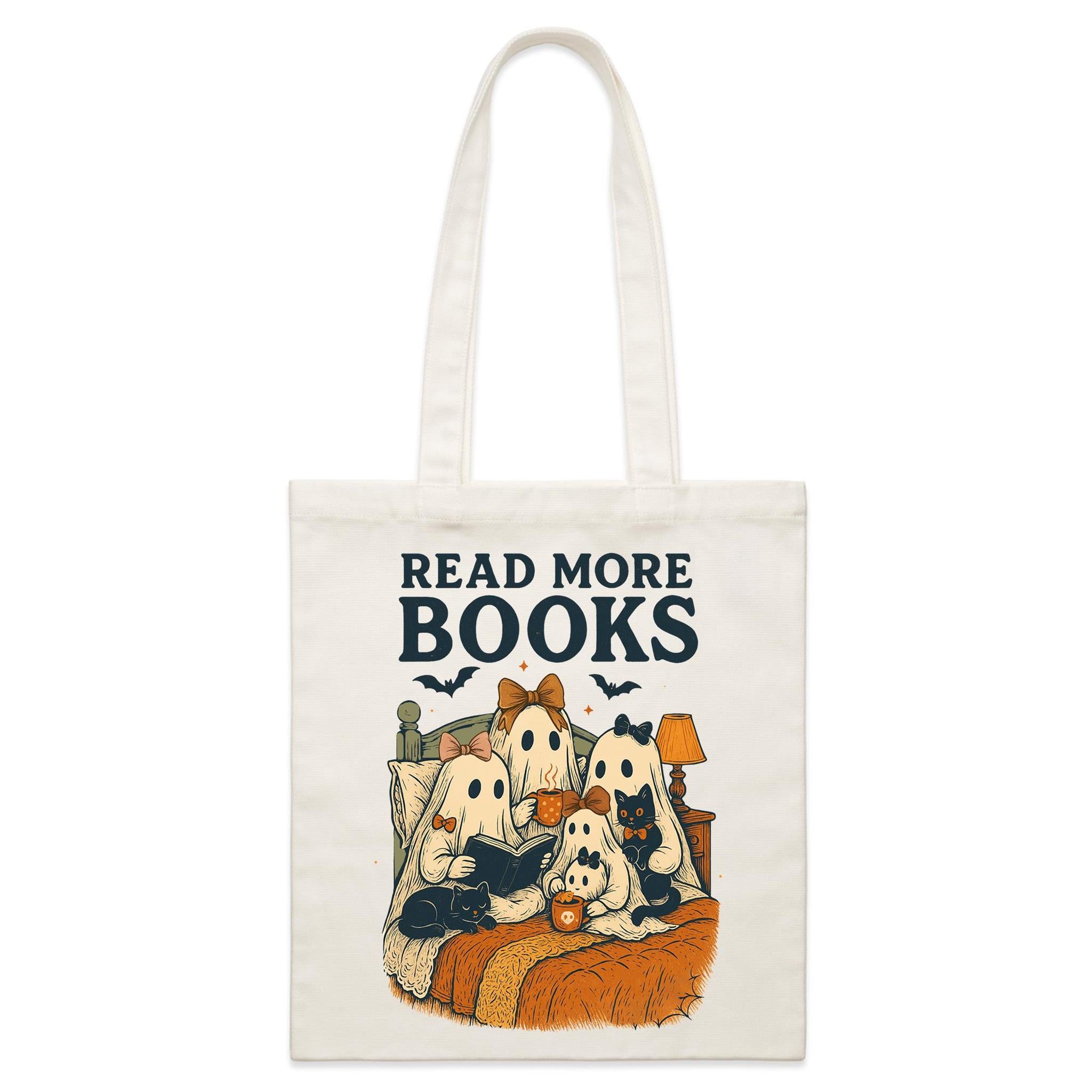 Read More Books, Halloween Ghosts - Parcel Canvas Tote Bag Default Title Small Tote Bag Halloween Printed In Australia Reading