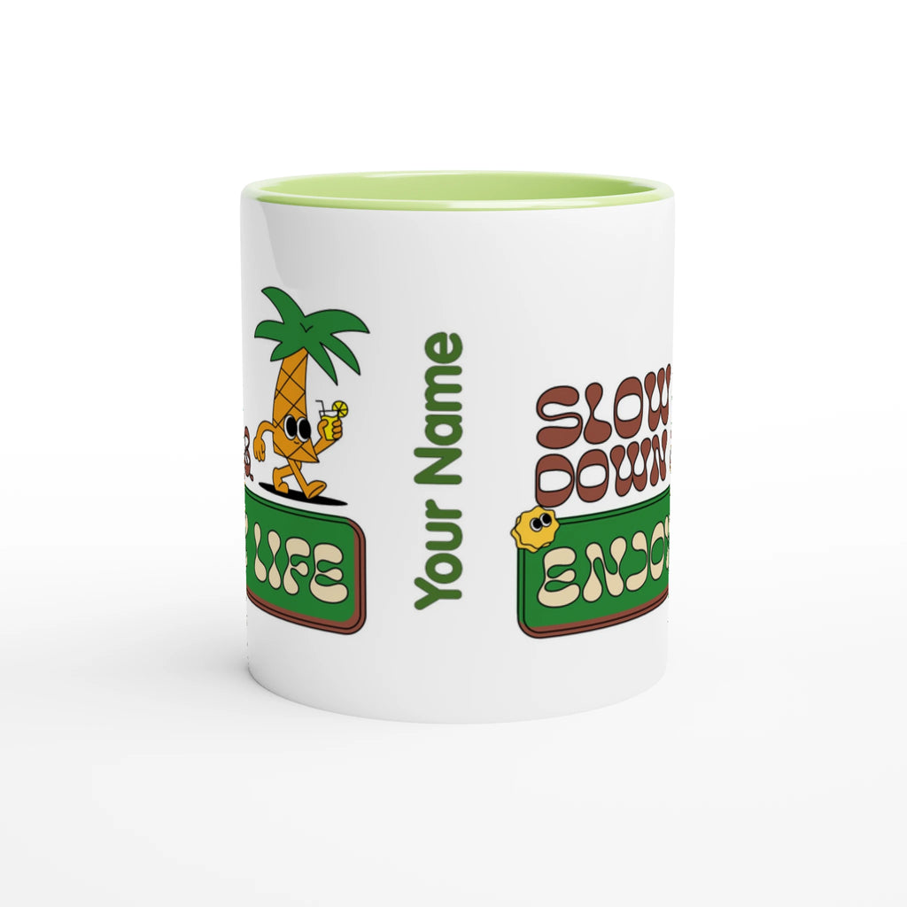 Personalise - Slow Down And Enjoy Life - White 11oz Ceramic Mug Personalised Mug customise Globally Fulfilled personalise Retro