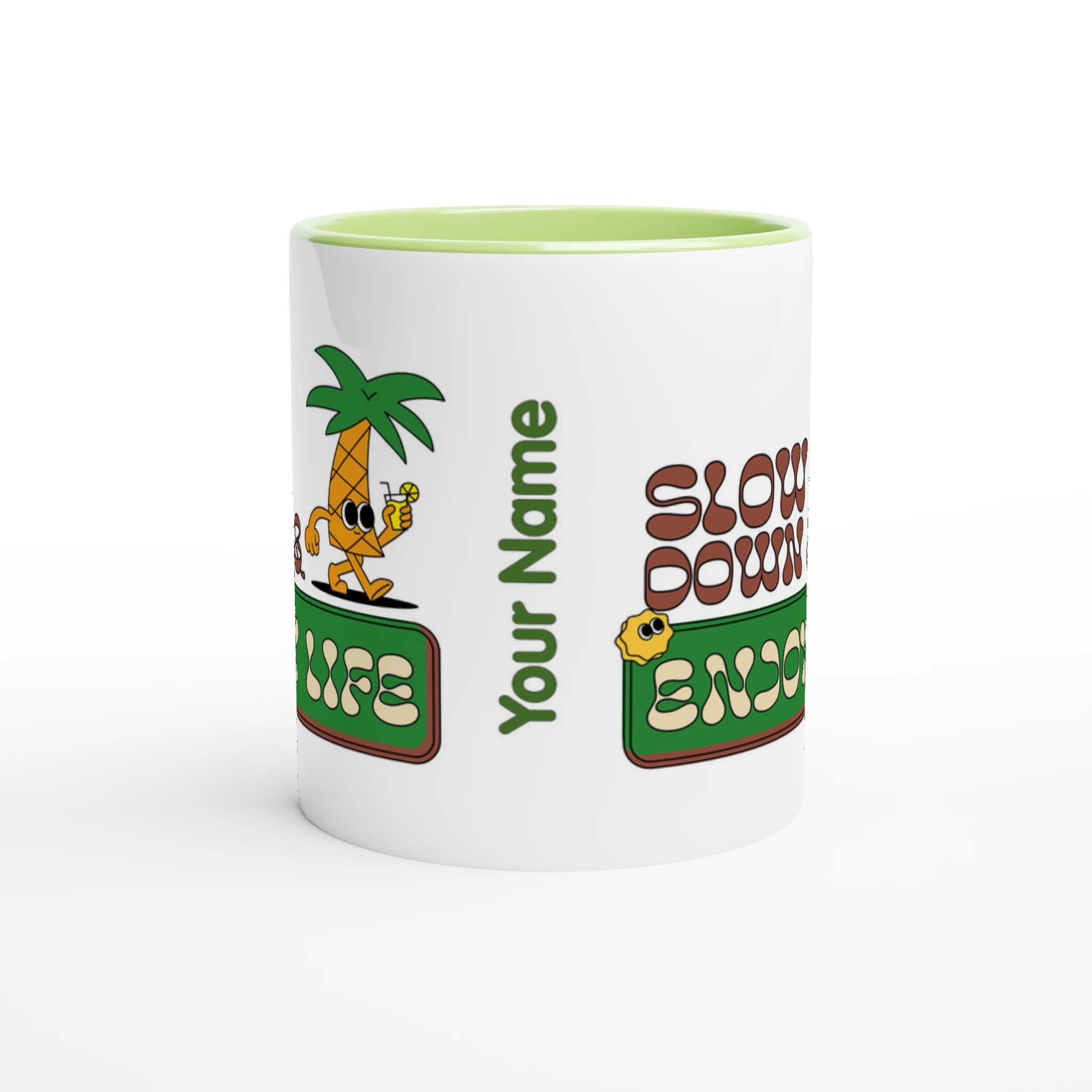 Personalise - Slow Down And Enjoy Life - White 11oz Ceramic Mug Personalised Mug customise Globally Fulfilled personalise Retro