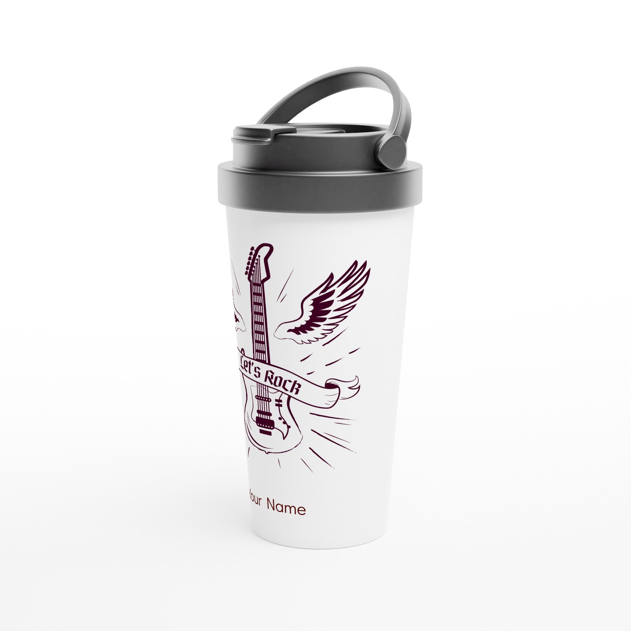 Personalised - Let's Rock - White 15oz Stainless Steel Travel Mug Personalised Travel Mug Globally Fulfilled
