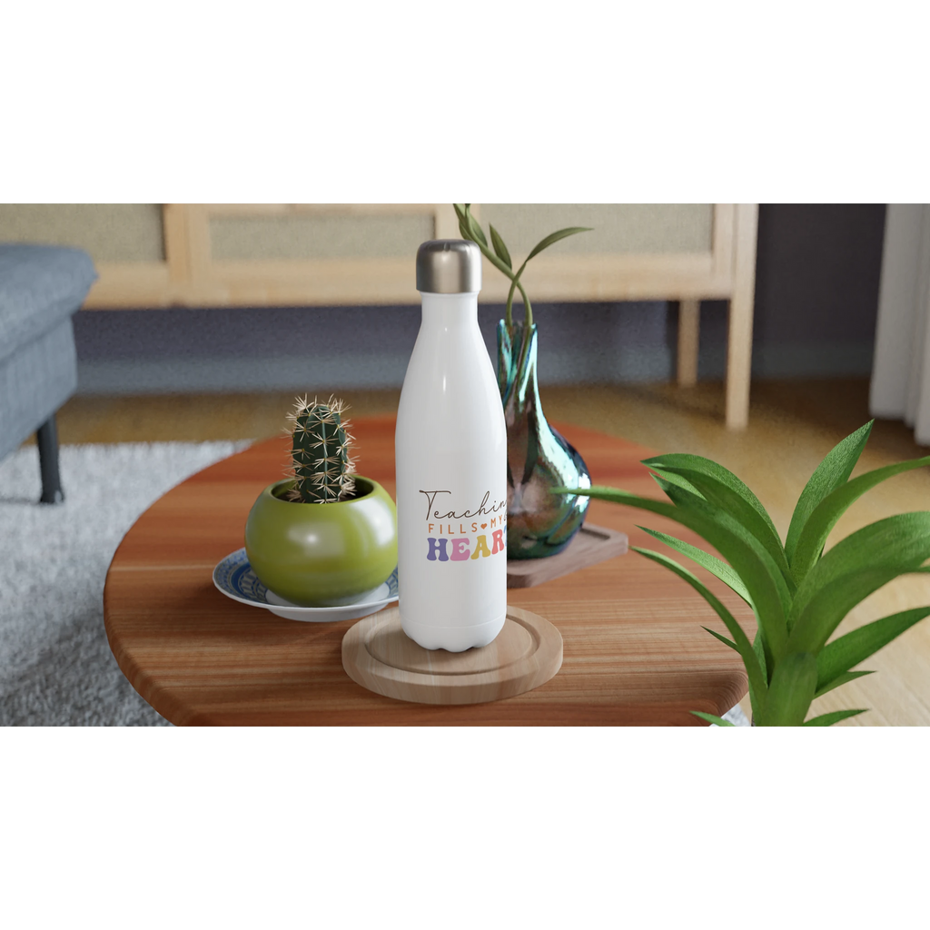 Teaching Fills My Heart - White 17oz Stainless Steel Water Bottle White Water Bottle Globally Fulfilled Teacher