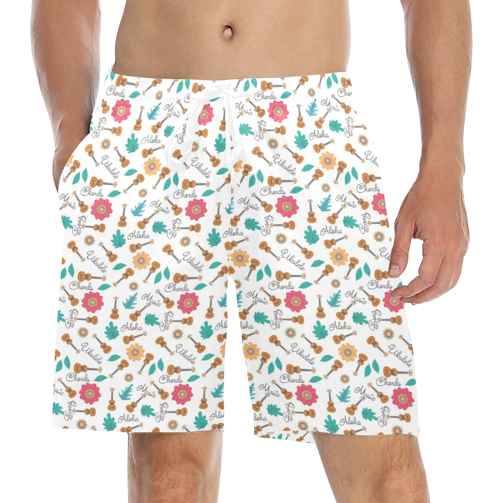 Ukulele Men's Mid-Length Beach Shorts 5XL Men's Mid-Length Beach Shorts Music Printed Offshore