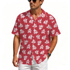 Red Retro Foliage Men's Crinkle Hawaiian Shirt