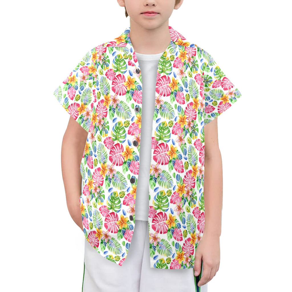Bright Painted Tropical Senior Kids Hawaiian Shirt