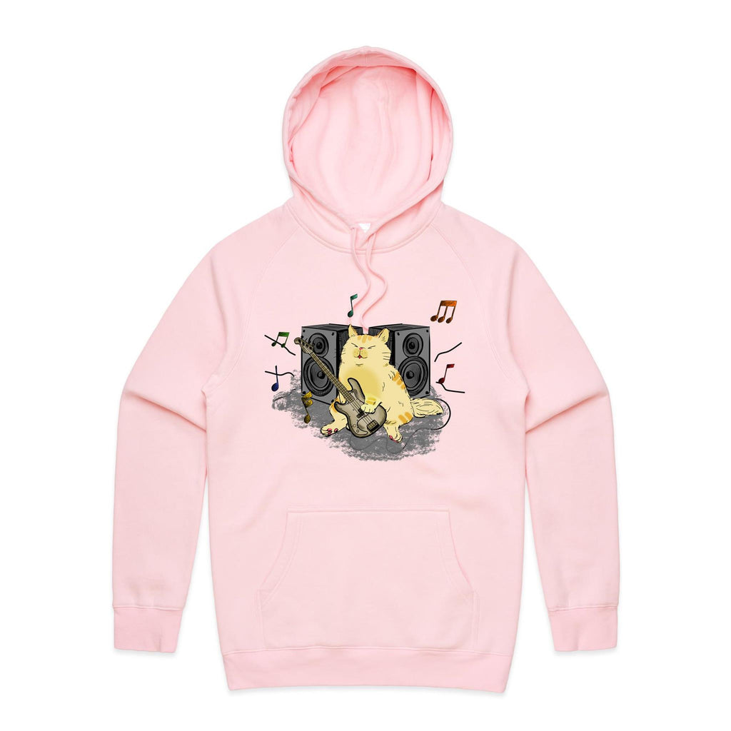 Cat Bass Player - Mens Hoodie Pink Mens Hoodie animal Music Printed In Australia