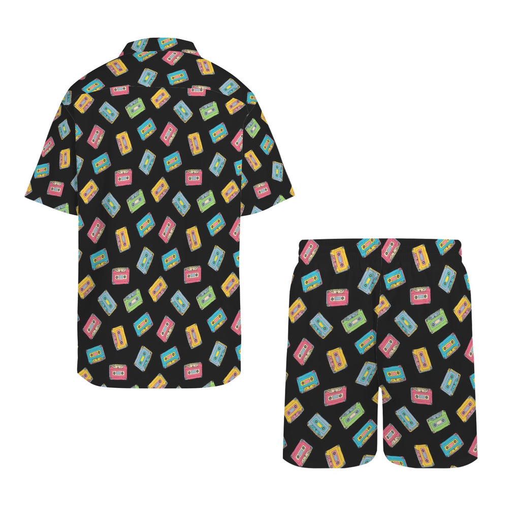 Colourful Cassettes Men's Hawaiian Shirt & Shorts Set Men's Hawaiian Shirt & Shorts Set Music Printed Offshore