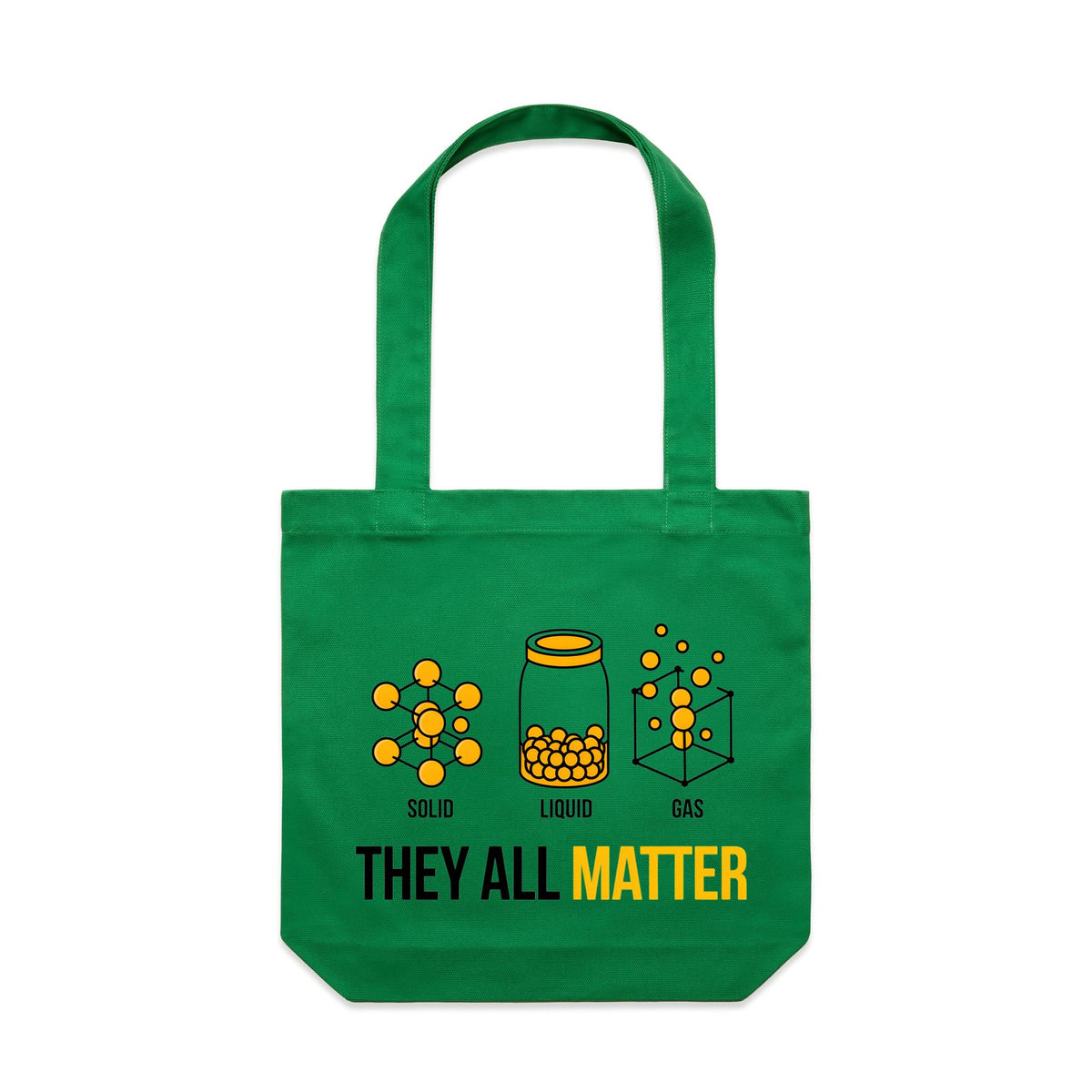 They All Matter Solid Liquid Gas Canvas Tote Bag Kelly Green One Size Tote Bag Printed In Australia Science