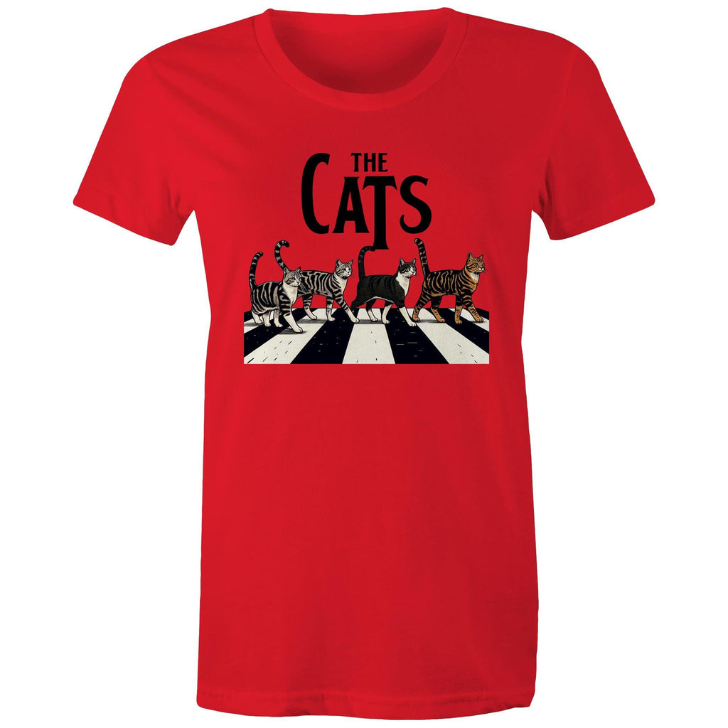 The Cats, Fab Four Crossing Road - Womens T-shirt Red Womens T-shirt animal Music Printed In Australia