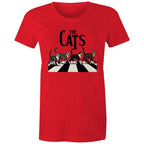 The Cats, Fab Four Crossing Road - Womens T-shirt Red Womens T-shirt animal Music Printed In Australia