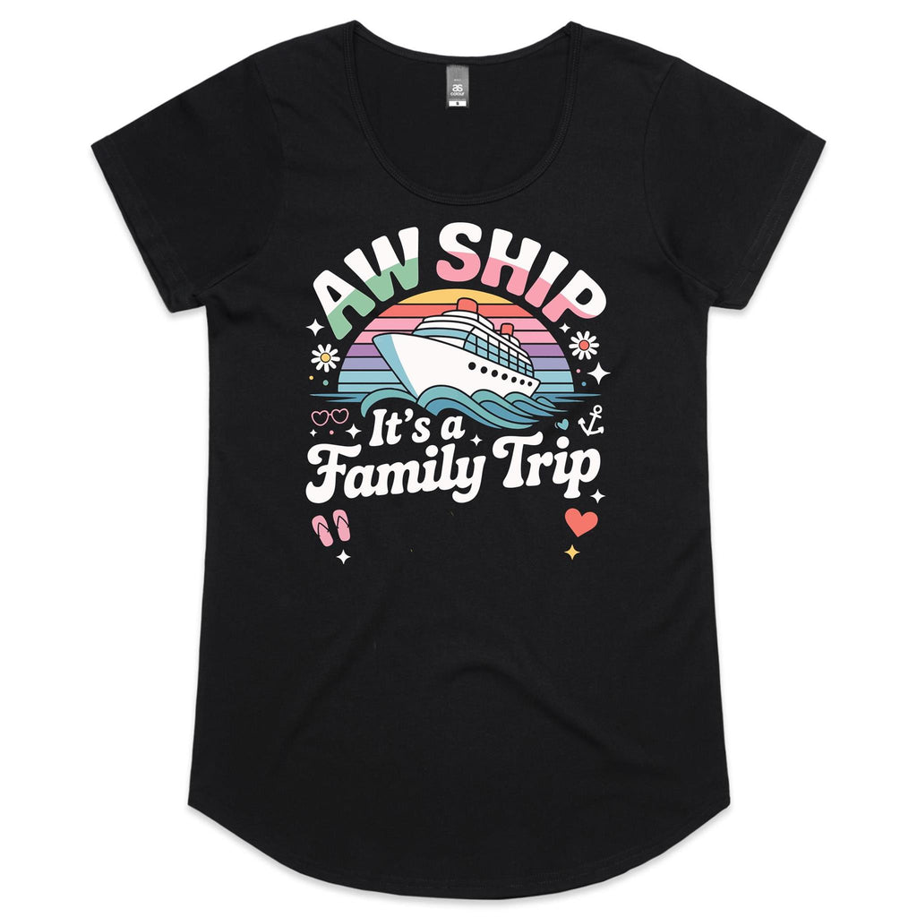 Aw Ship, It's A Family Trip Womens Cruise Scoop Neck T-Shirt Black Womens Cruise Scoop Neck T-shirt Cruise Printed In Australia