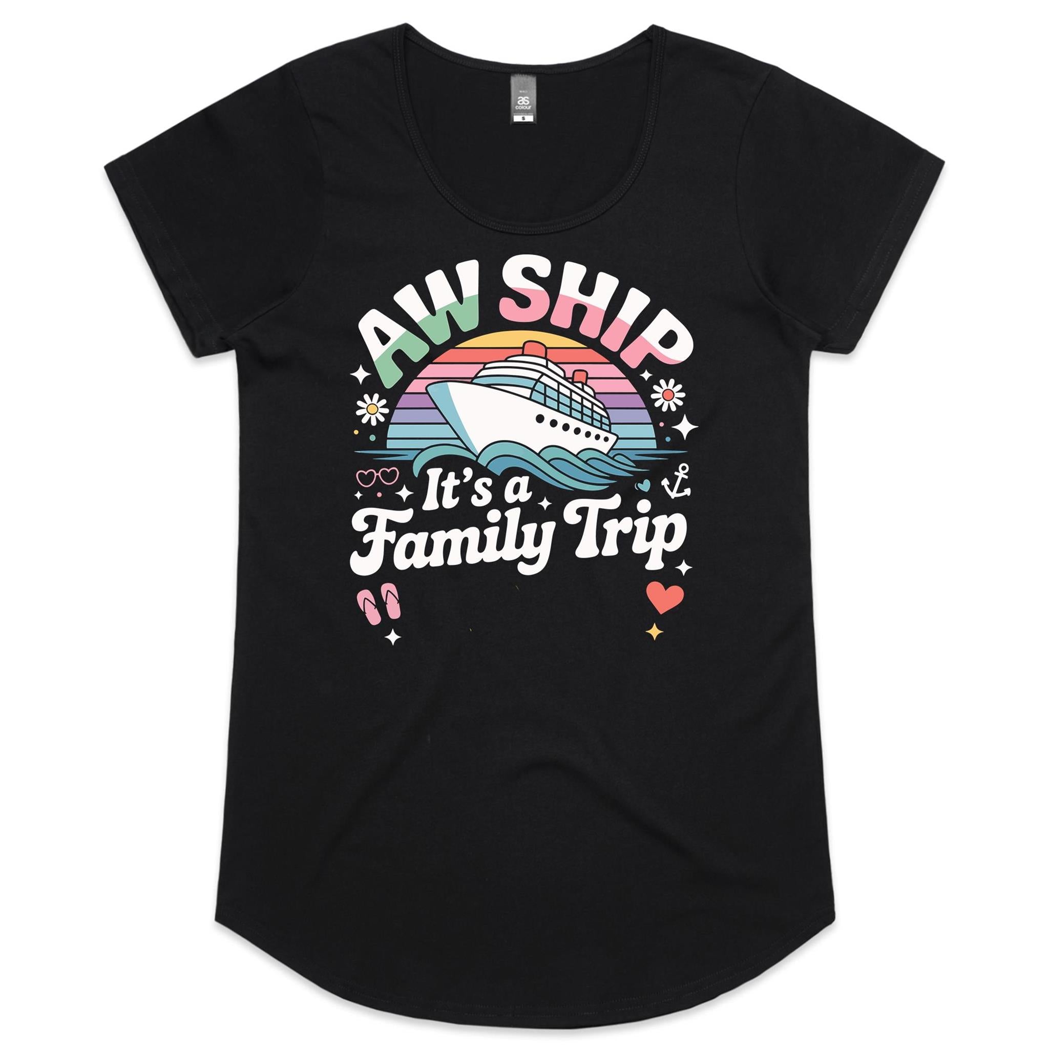Aw Ship, It's A Family Trip Womens Cruise Scoop Neck T-Shirt Black Womens Cruise Scoop Neck T-shirt Cruise Printed In Australia