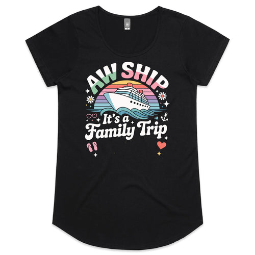 Aw Ship, It's A Family Trip Womens Cruise Scoop Neck T-Shirt Black Womens Cruise Scoop Neck T-shirt Cruise Printed In Australia