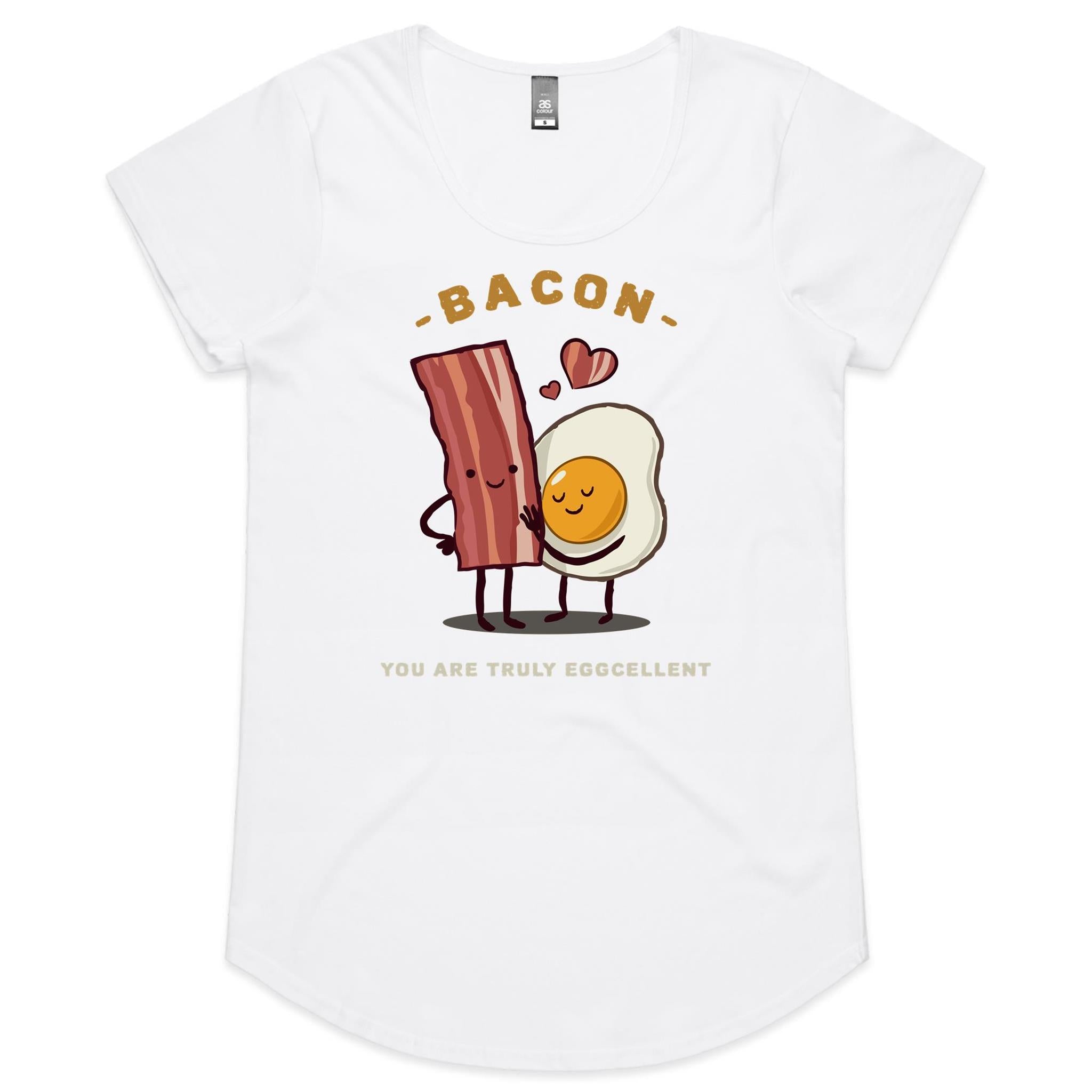 Bacon, You Are Truly Eggcellent - Womens Scoop Neck T-Shirt White Womens Scoop Neck T-shirt Food Printed In Australia