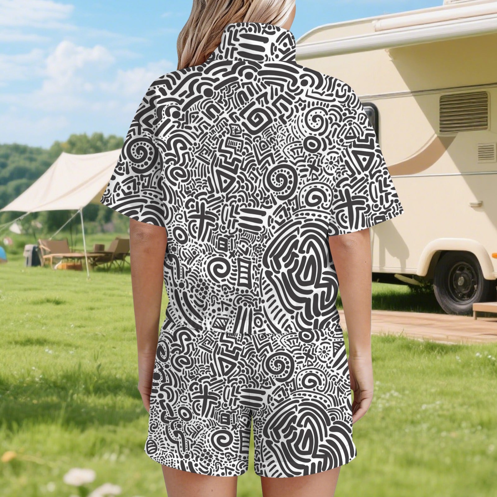 Black And White Women's Windbreaker Short Set Women's Windbreaker Short Set Printed Offshore