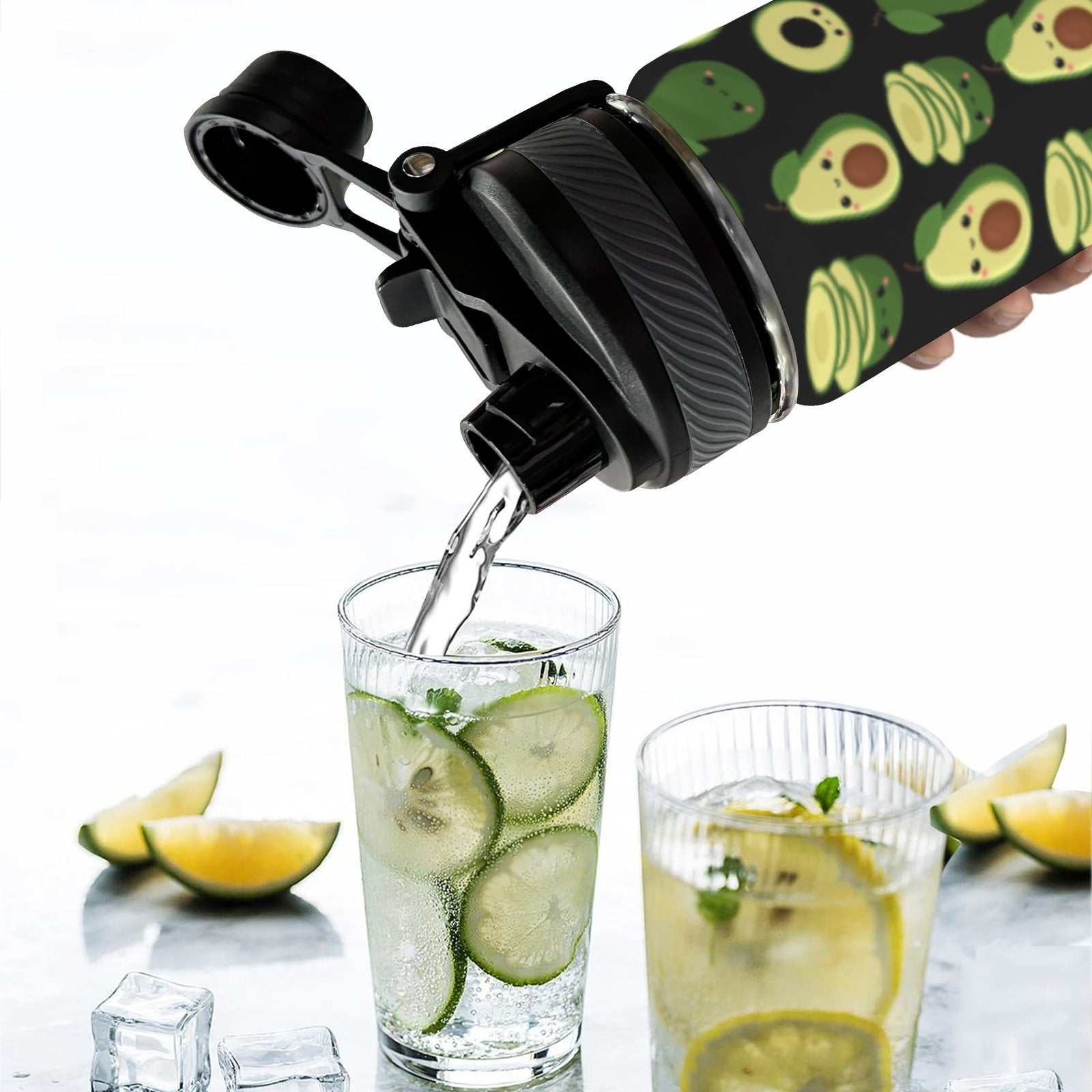 Cute Avocados - Insulated Water Bottle with Dual-Use Lid (18oz) Insulated Water Bottle with Dual-Use Lid (18oz) Food Printed Offshore