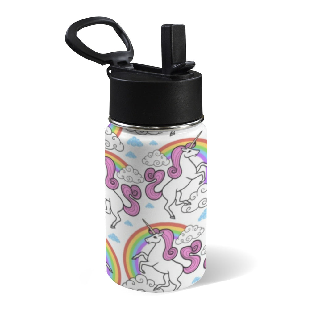 Cartoon Unicorn Rainbow 12oz Kids Water Bottle with Straw Lid