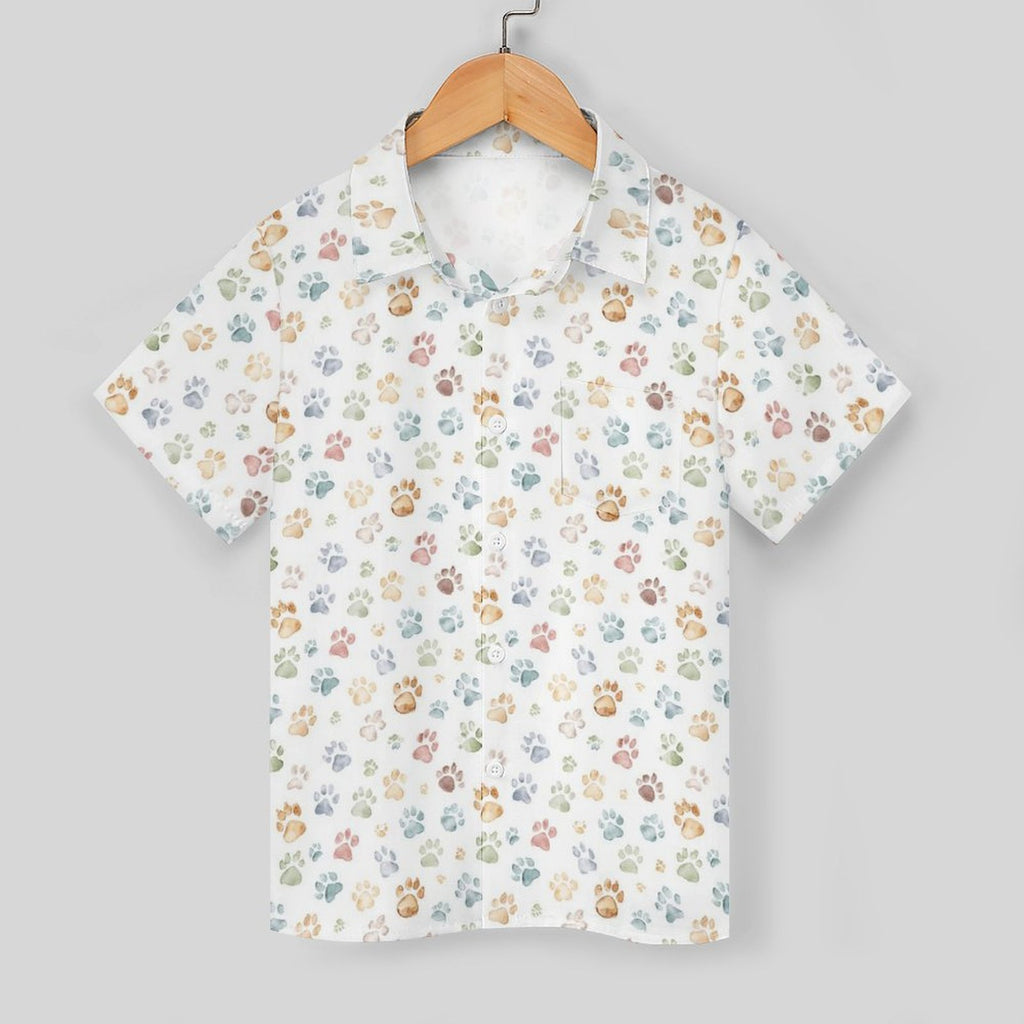 Paw Print Kids Youth Short Sleeve Button Up Shirt