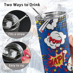 Blue Comic Book - 20oz Tall Skinny Tumbler with Lid and Straw