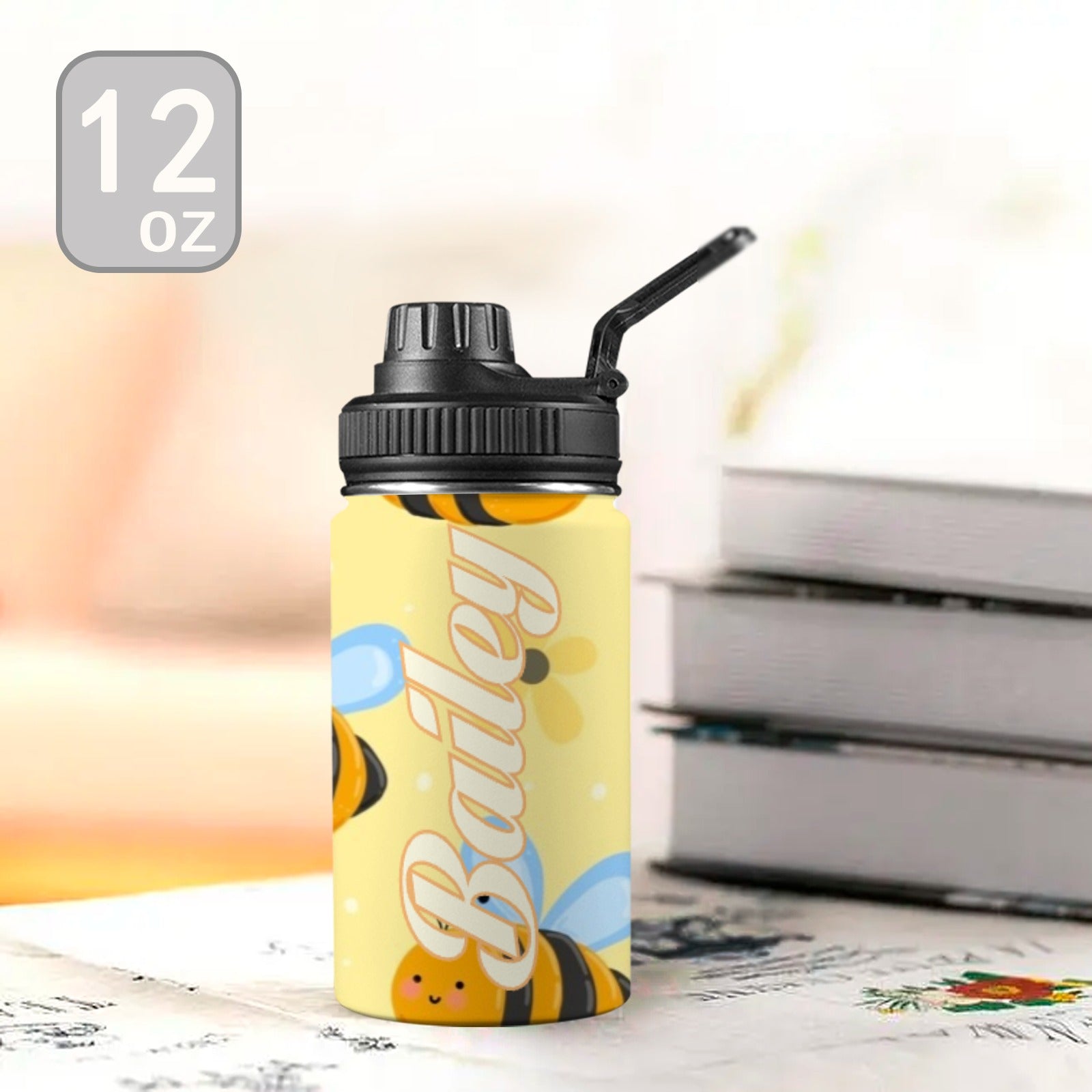 Personalised - Bright Bees - Kids Stainless Steel Water Bottle