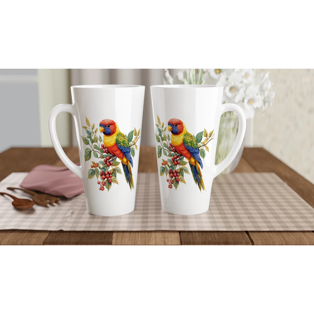 Personalise - Lorikeet, Australian Birds - White Latte 17oz Ceramic Mug Personalised Latte Mug animal Globally Fulfilled