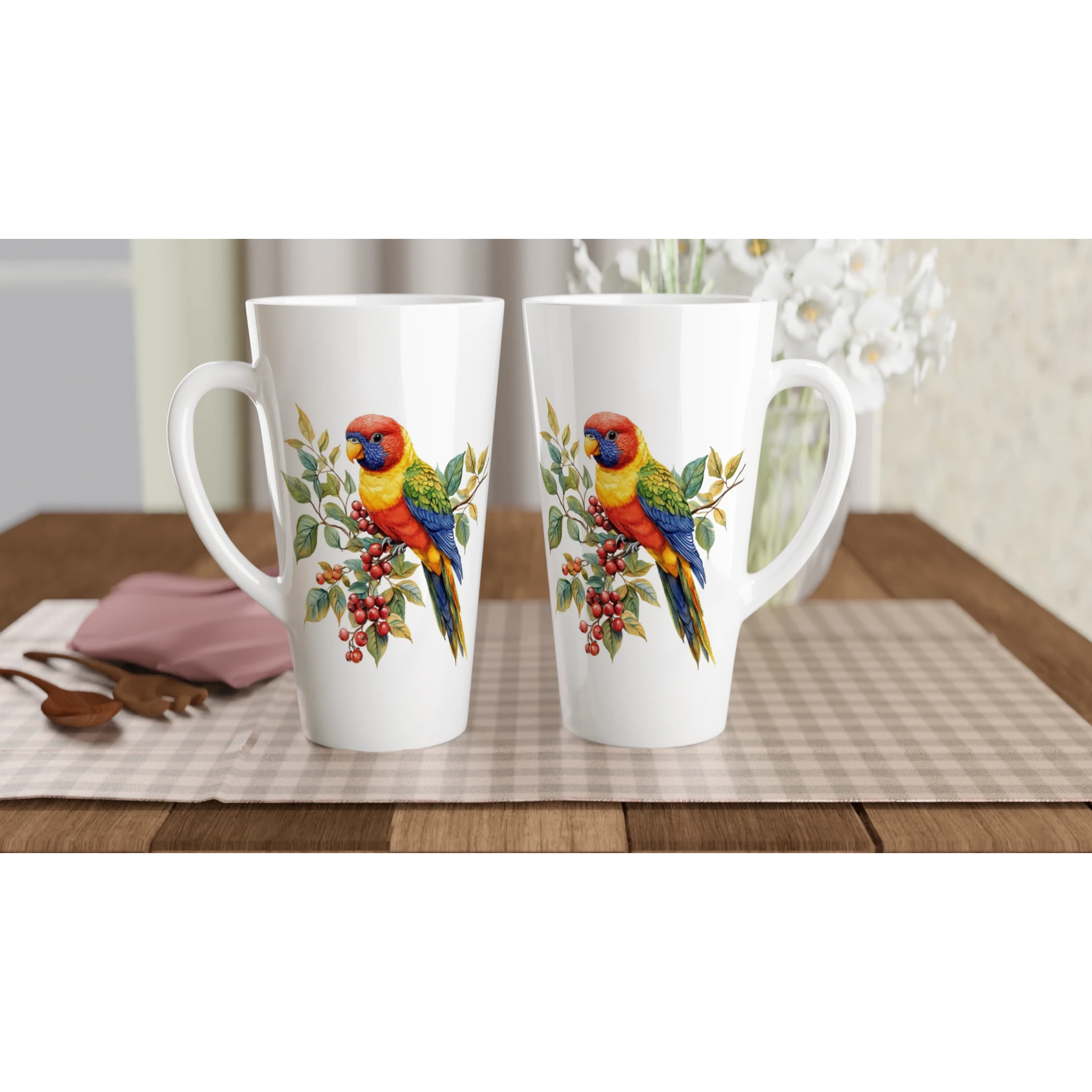 Personalise - Lorikeet, Australian Birds - White Latte 17oz Ceramic Mug Personalised Latte Mug animal Globally Fulfilled