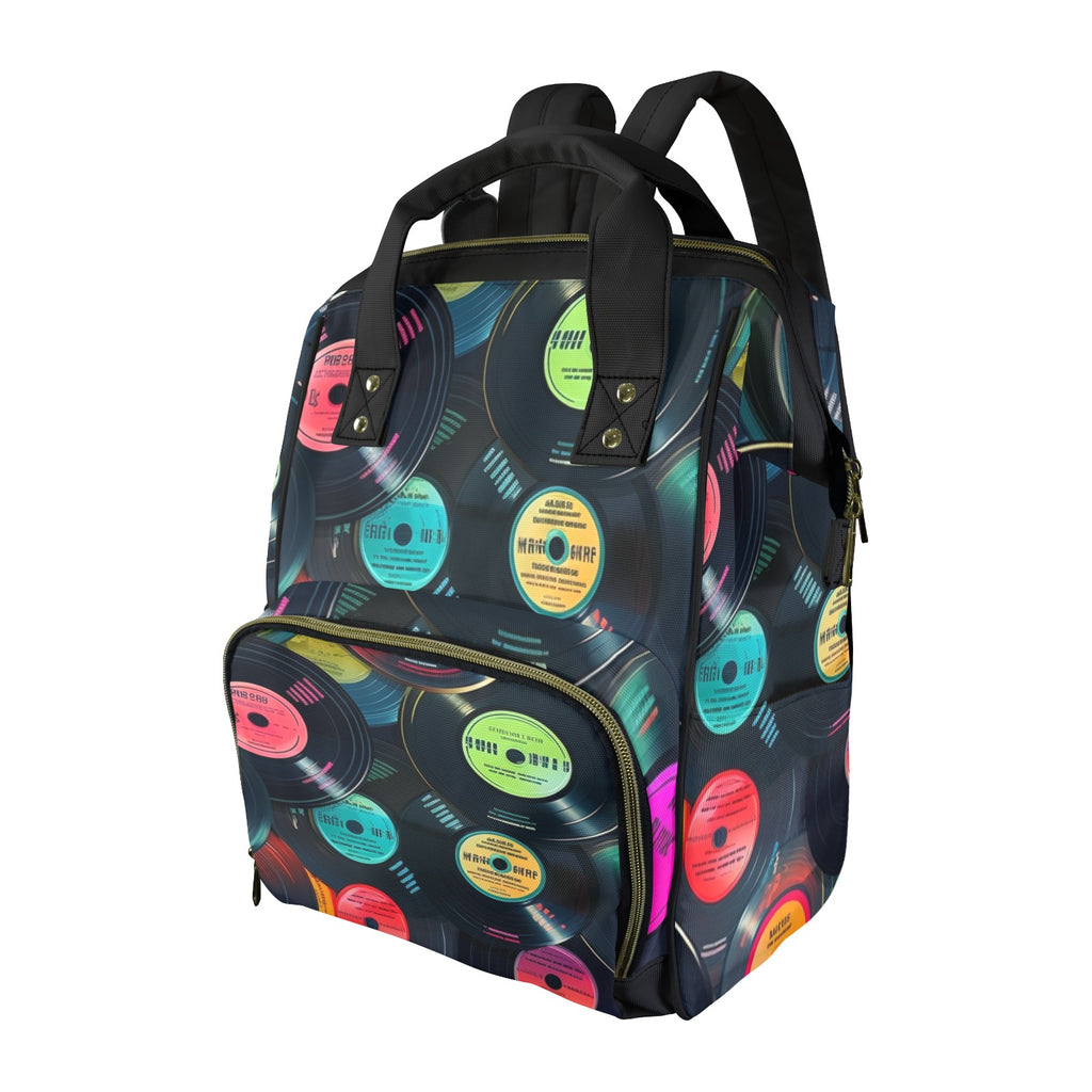 Retro Vinyl Records - Multi-Function Backpack, Nappy / Diaper Bag