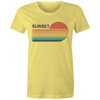 Retro Sunset - Womens T-shirt Yellow Womens T-shirt Printed In Australia Retro
