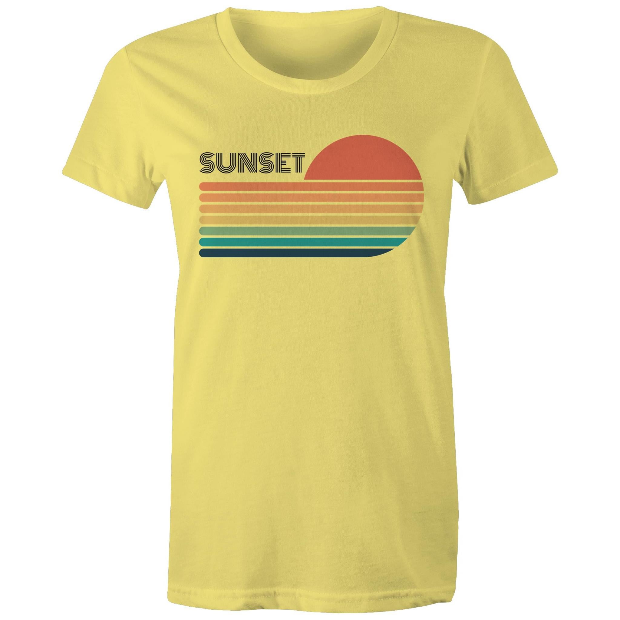 Retro Sunset - Womens T-shirt Yellow Womens T-shirt Printed In Australia Retro