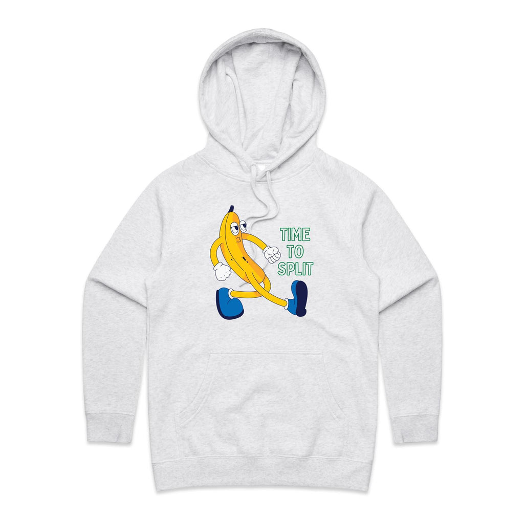 Banana, Time To Split - Womens Hoodie White Marle Womens Hoodie Food Printed In Australia