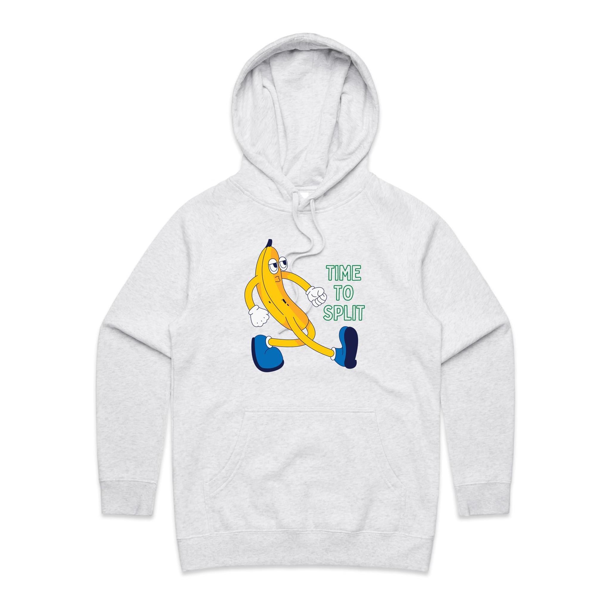 Banana, Time To Split - Womens Hoodie White Marle Womens Hoodie Food Printed In Australia
