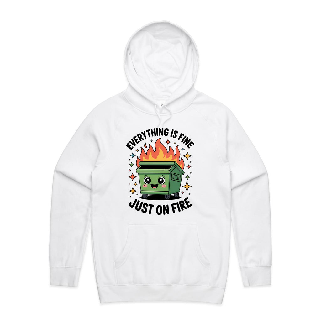 Skip Bin, Dumpster Fire Men's AS Colour Hoodie White Mens Hoodie Printed In Australia