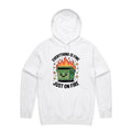 Skip Bin, Dumpster Fire Men's AS Colour Hoodie White Mens Hoodie Printed In Australia
