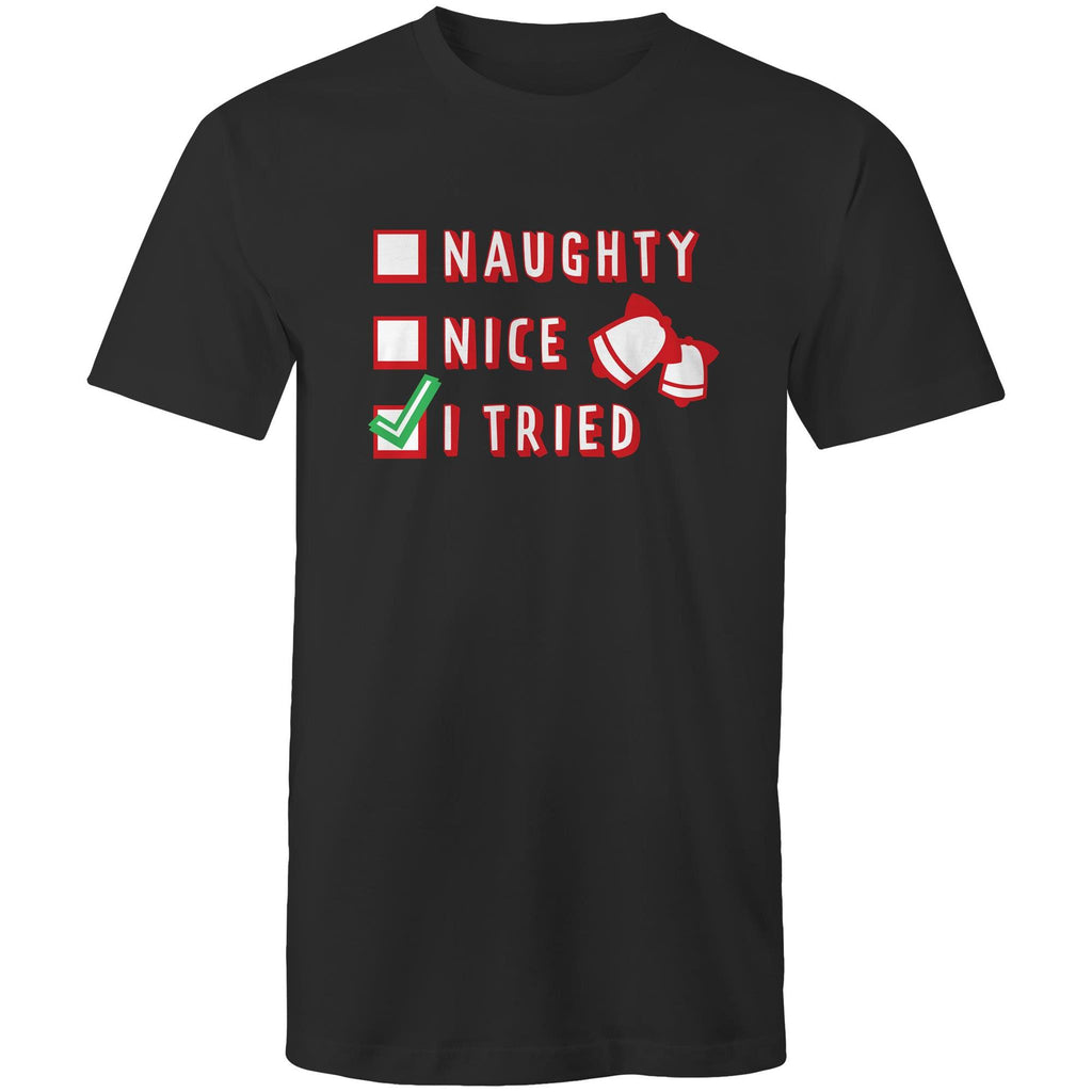 Santa's List, Naught, Nice, I Tried, Christmas - Mens T-Shirt Black Mens Christmas T-shirt Christmas Printed In Australia