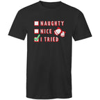 Santa's List, Naught, Nice, I Tried, Christmas - Mens T-Shirt Black Mens Christmas T-shirt Christmas Printed In Australia