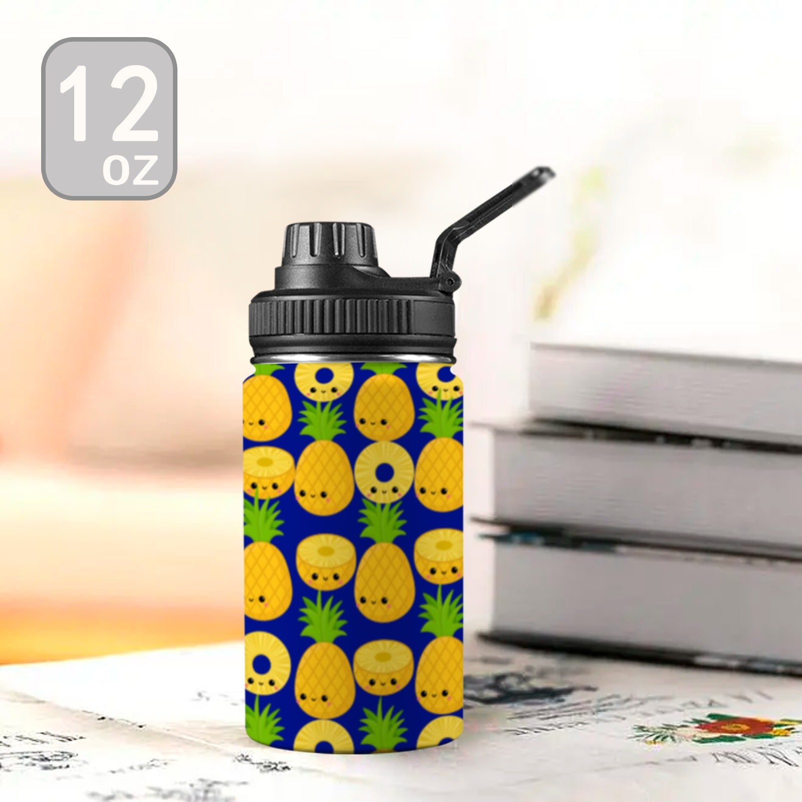 Happy Pineapples - Kids Water Bottle with Chug Lid (12 oz) Kids Water Bottle with Chug Lid Food Printed Offshore
