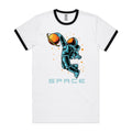 Astronaut Basketball - Staple Ringer Tee White Black Ringer T-Shirt Printed In Australia Space