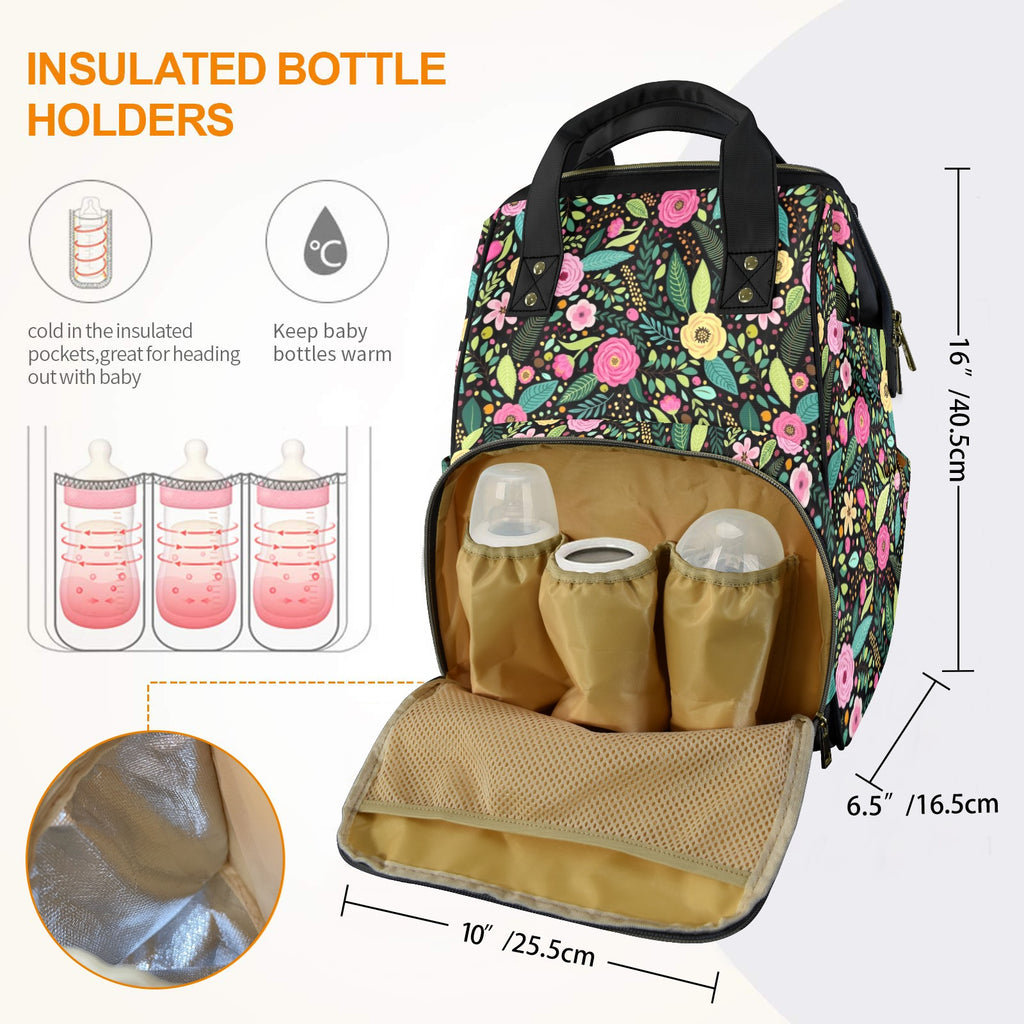 Bright Floral And Leaves Multi-Function Backpack, Nappy / Diaper Bag Multi-function Backpack, Nappy / Diaper Bag Plants Printed Offshore
