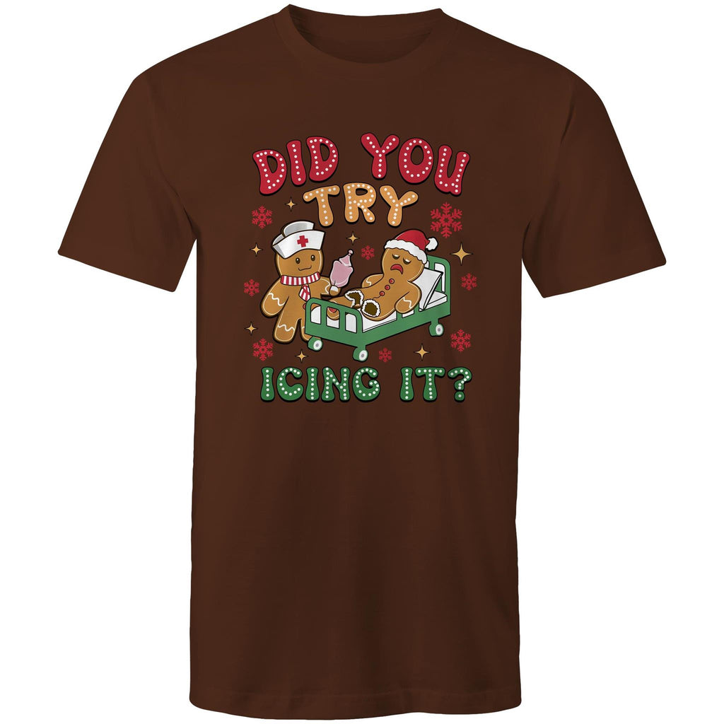 Funny Gingerbread, Did You Try Icing It - Mens T-Shirt Dark Chocolate Mens Christmas T-shirt Christmas Printed In Australia