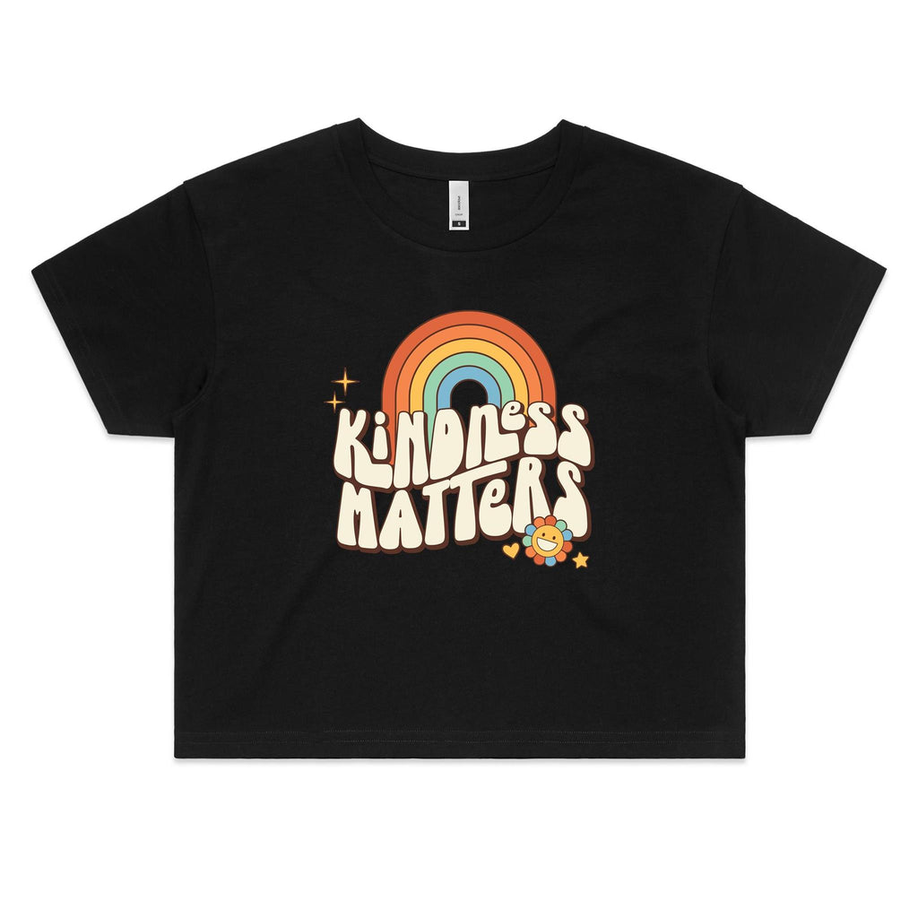 Kindness Matters Women's AS Colour Crop Tee Black Kindness Printed In Australia