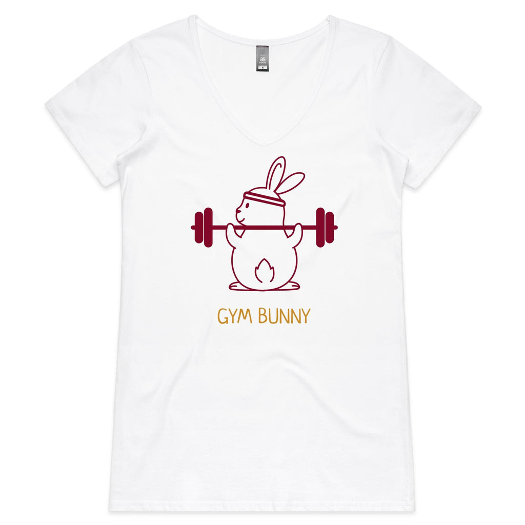 Gym Bunny - Womens V-Neck T-Shirt White Womens Active V-Neck T-shirt Fitness Printed In Australia